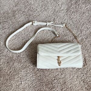 Off White Quilted Crossbody Shoulder Bag with Gold Hardware
